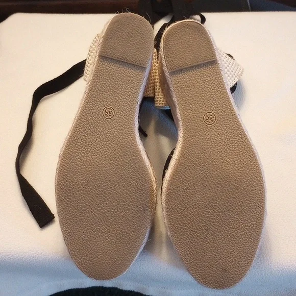 Black Ankle Wrap Wedge Shoes - Picture 4 of 5